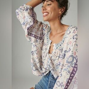 Lucky Brand Embroidered Balloon Sleeve Blouse